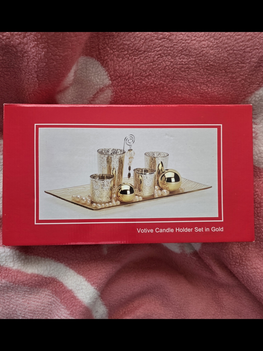 NEW SEARS VOTIVE GOLD CANDLE HOLDER SET.
